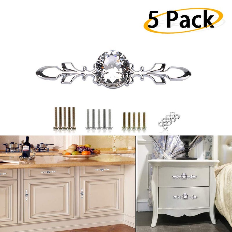 Sumnacon Drawer Dresser Knobs Pull Handles - Crystal Glass Diamond Decorative Knobs with Plate, Cabinet Cupboard Door Knobs with Screws for Kitchen Bathroom Office Decoration Pack of 5 - Image 2
